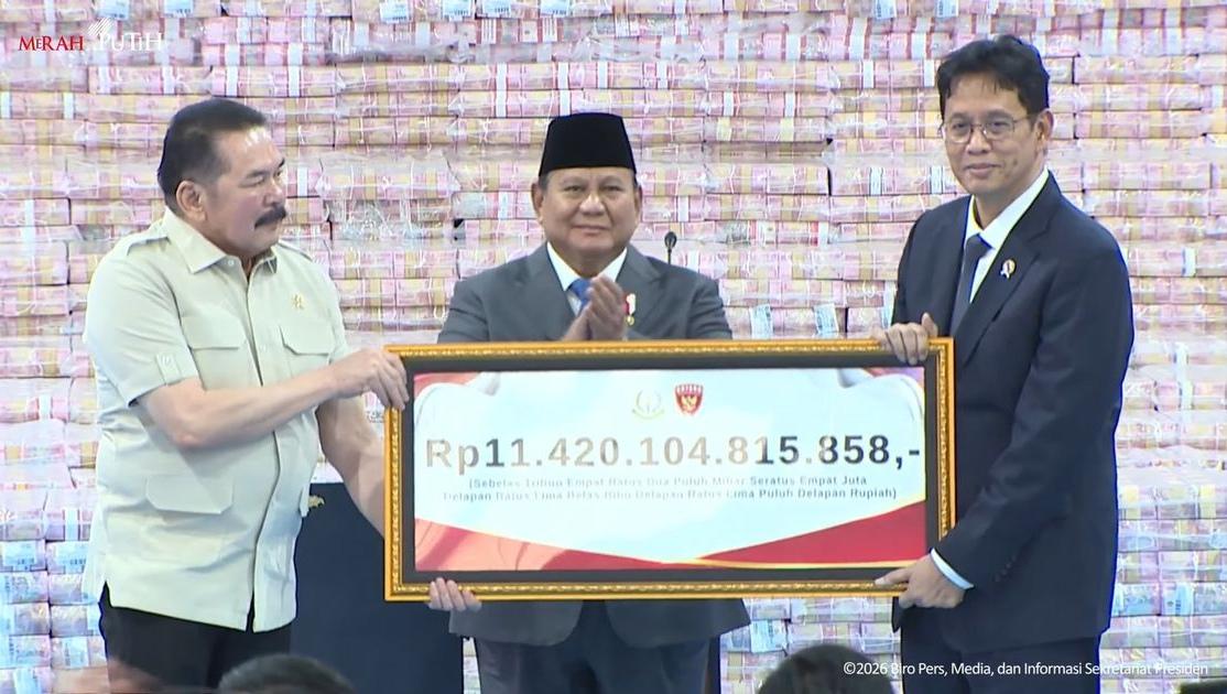 Kejagung Tampilkan “Dinding Uang” Rp11,4 Triliun dalam Agenda Penyerahan ke Negara