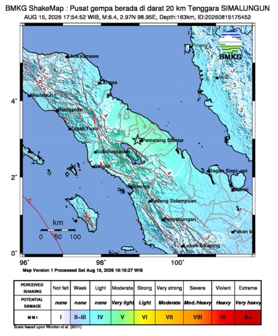 Gempa M6,4 Guncang Simalungun, Petugas Masih Cek Dampak dan Korban