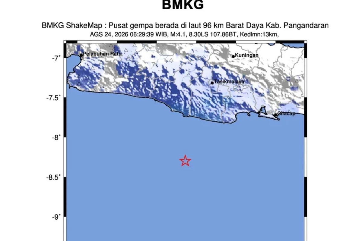 Gempa M4,2 Guncang Laut Barat Daya Pangandaran Pagi Ini