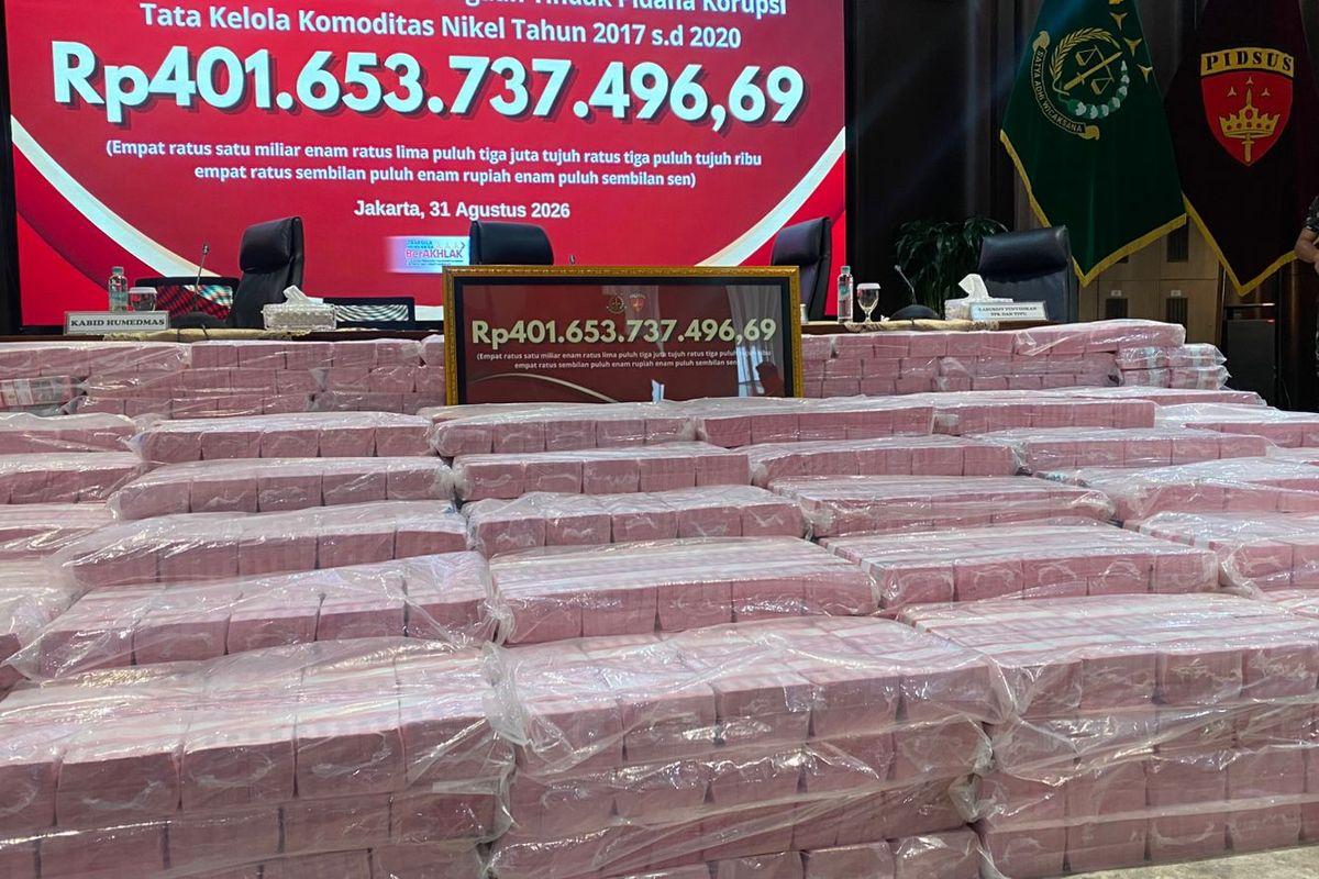 Tumpukan Uang Rp401 Miliar Dipamerkan Kejagung, Terkait Dugaan Korupsi Nikel
