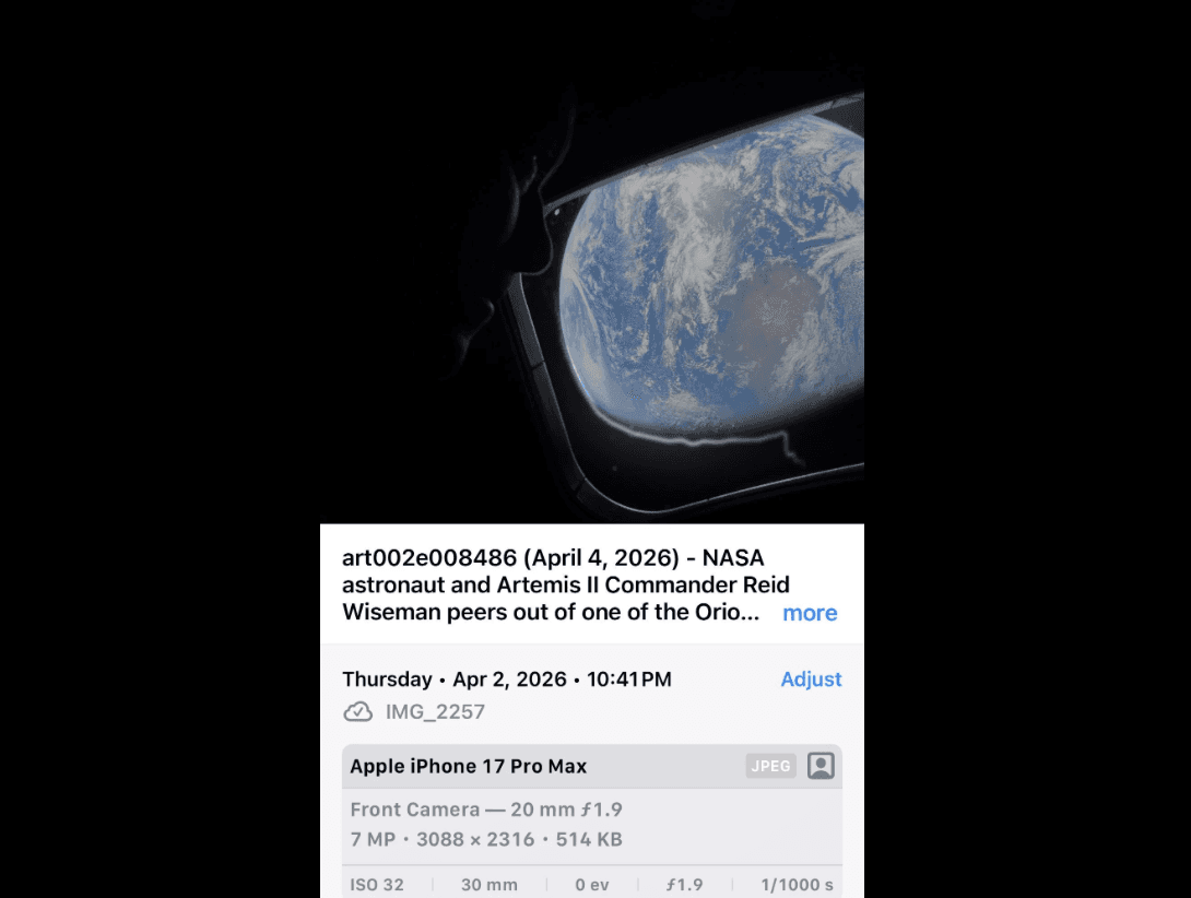 NASA Gunakan iPhone untuk Foto Bumi dari Misi Artemis, Hasilnya Mengejutkan